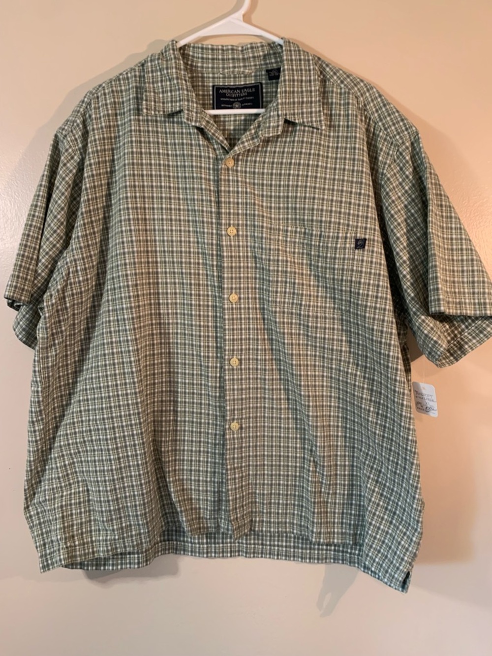 Y2K American Eagle  Green Plaid Short-Sleeve Shirt with Embroidered Back Design - Picture 5 of 6
